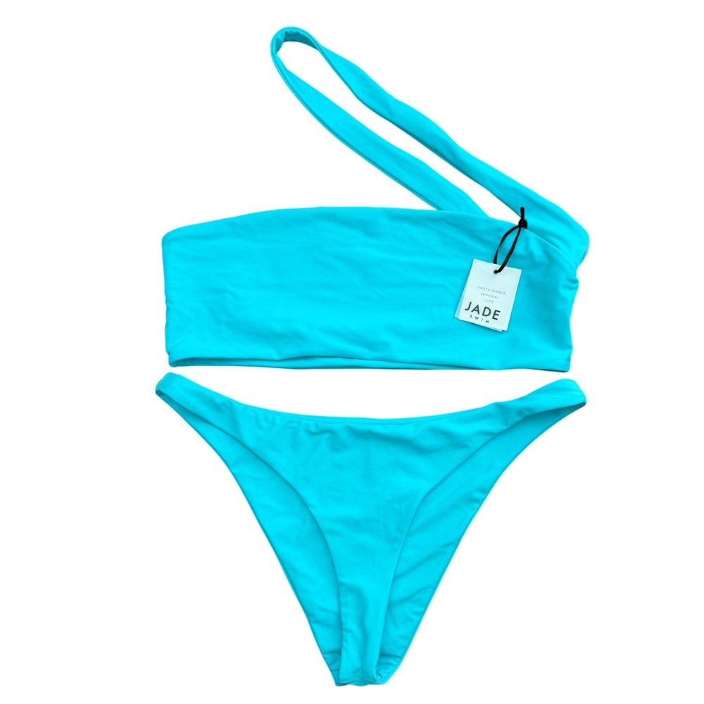 Jade Swim Aqua Blue Halo One Shoulder Bikini Set XL New Beach Resortwear Coastal